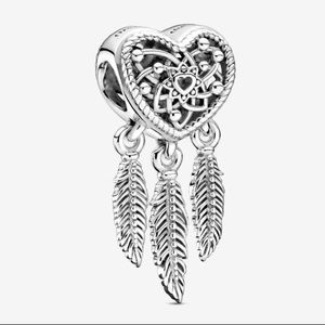 Openwork Heart & Three Feathers Dreamcatcher Charm